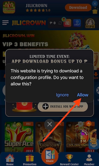 Press "Allow" when the notification appears